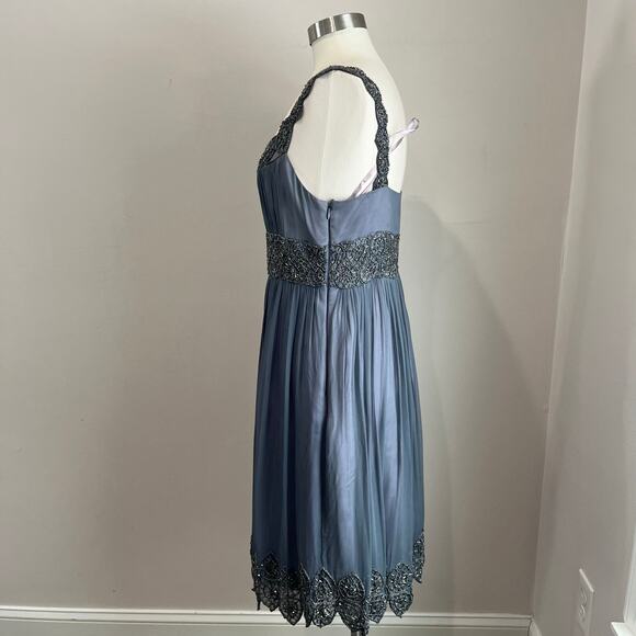 Adrianna Papell Beaded Empire Waist Evening Dress Steel Blue Sz 12 NWT Formal - Picture 15 of 15